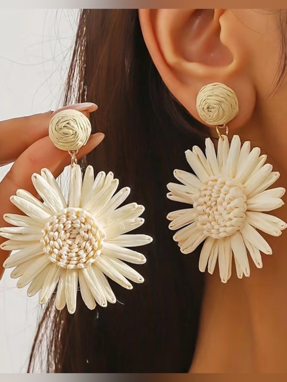 Handmade Cream Floral Drop Earrings - Women Jewelry
